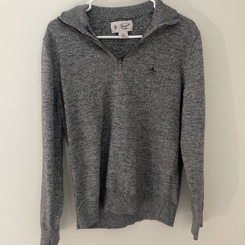 Original Penguin Men's Zip-Up Sweater in Charcoal